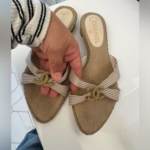 Chanel Beige and White Women's Sandals